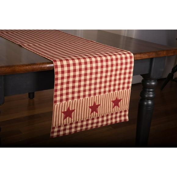 14 by 36 Home Collection by Raghu Red and Oat Newbury Gingham with Trim Barn Table Runner 